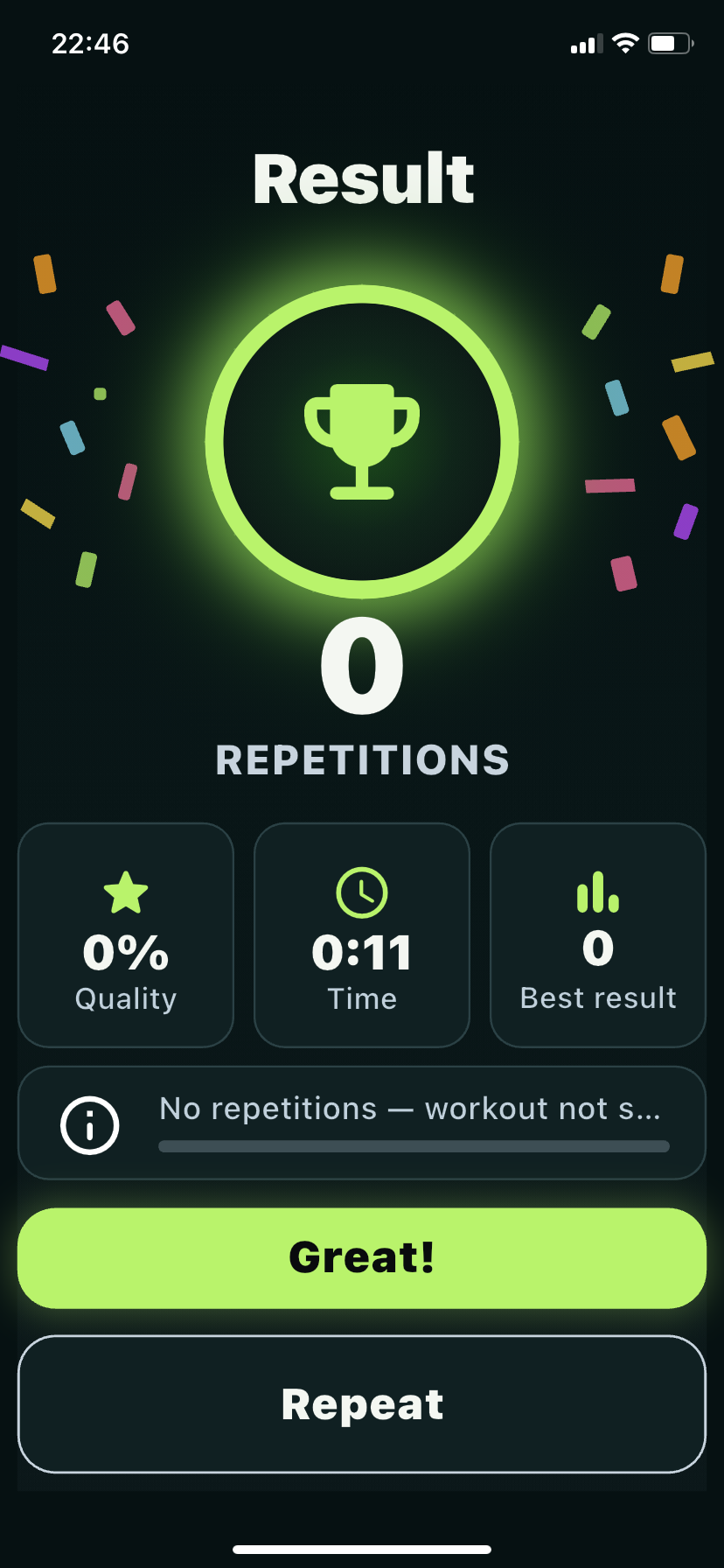 FitTracker workout result